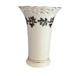 Madison & Max at Home Holly Berry Design Vase with Gold Trim